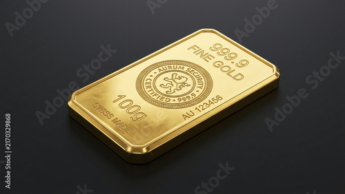 Shiny gold bar with embossed design on black.