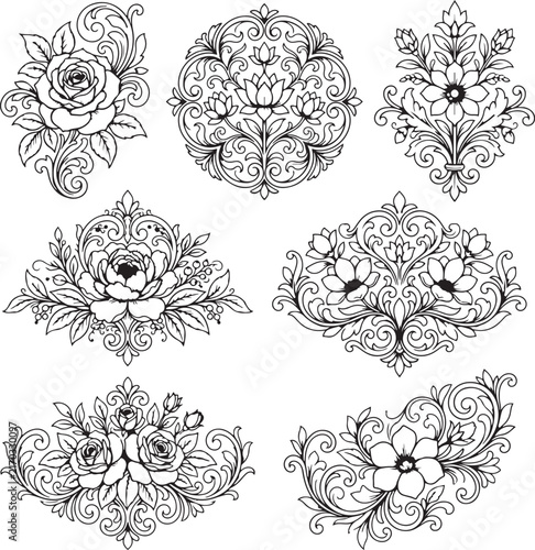 set of vector floral elements