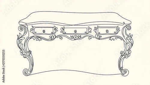 Elegant ornate console table illustration white background.
