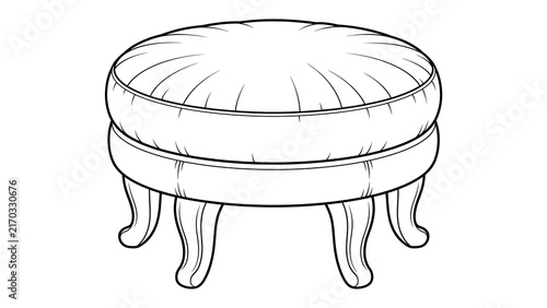 Elegant round ottoman with cabriole legs white background.