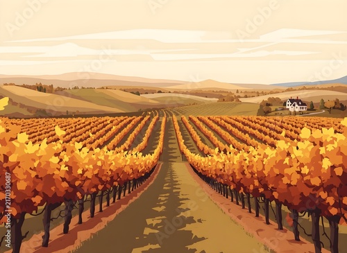 Elegant Autumn Vineyard Across Rolling Countryside