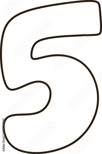 Cute number five bold hand drawn digital illustration minimalist white cartoon font for decoration