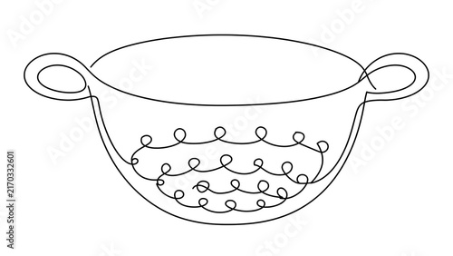 Hand drawn bowl with handles white background.
