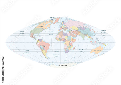Foto Sinusoidal Projection World Map Illustration