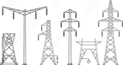 Technical Drawing of Electrical Transmission Towers and High Voltage Power Line StructuresTechnical Drawing of Electrical Transmission Towers and High Voltage Power Line Structures