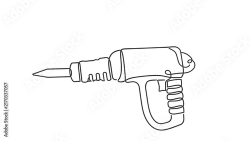 Hand drawn electric drill illustration white background.