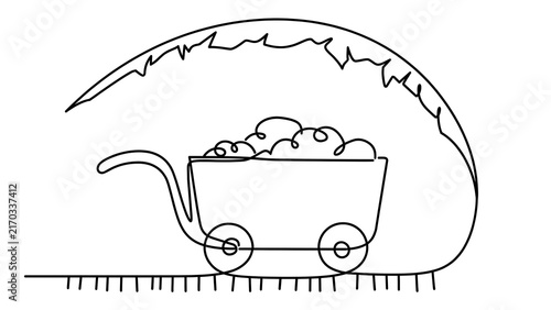 Hand drawn wheelbarrow with fruits white background.