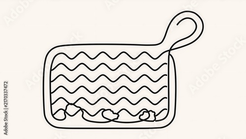 Hand drawn wavy line pouch illustration white background.