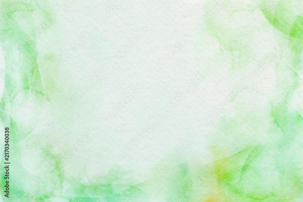 Obraz premium Light green watercolor texture background with white center. Abstract fresh spring fluid paint wash backdrop for elegant minimal design.