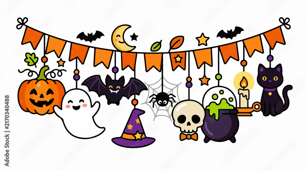 Fototapeta premium Colorful Halloween Decorations and Icons