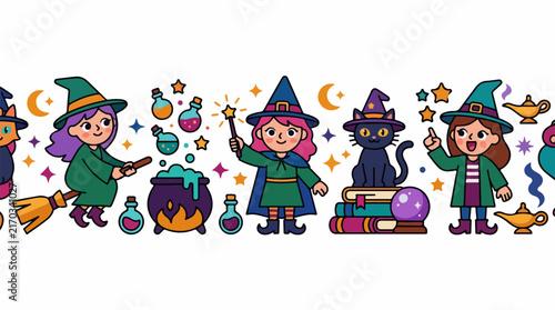 Whimsical Witches and Magic Potions Illustration