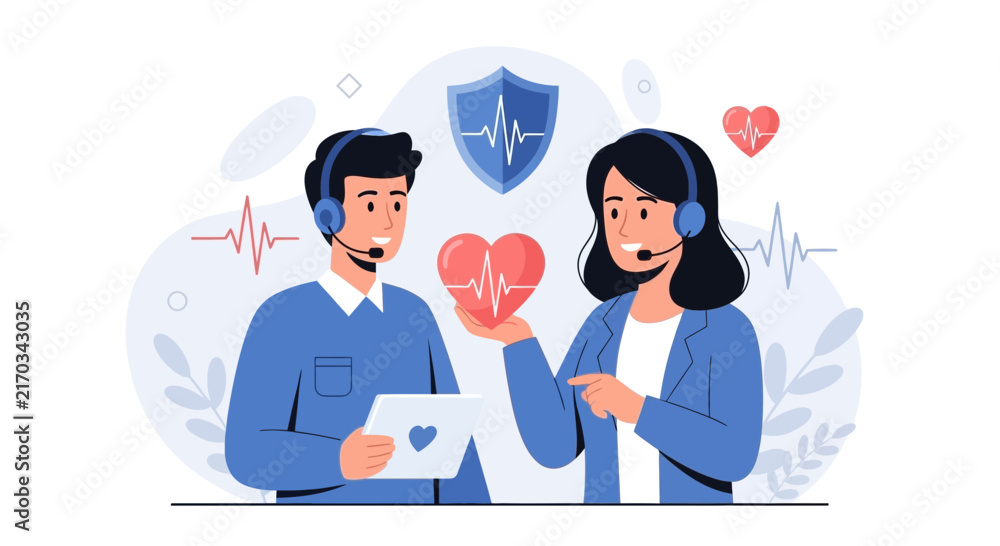 Fototapeta premium Healthcare Support Team with Heart Symbol and Medical Icons