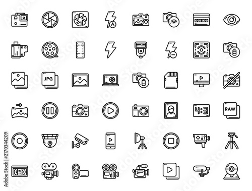 Video Camera Icon Set Vector Line Illustration Collection
