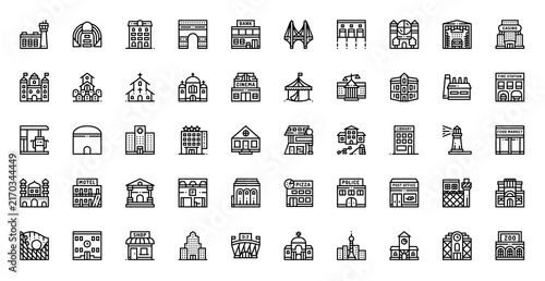 Urban Buildings Icon Set Vector Line Illustration Collection