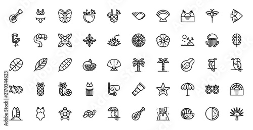 Tropical Icon Set Vector Line Illustration Collection