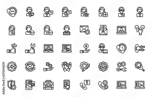 Tech Support Icon Set Vector Line Illustration Collection