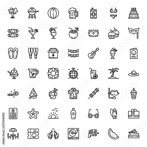 Summer Party Icon Set Vector Line Illustration Collection