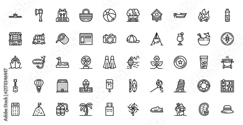 Summer Icon Set Vector Line Illustration Collection