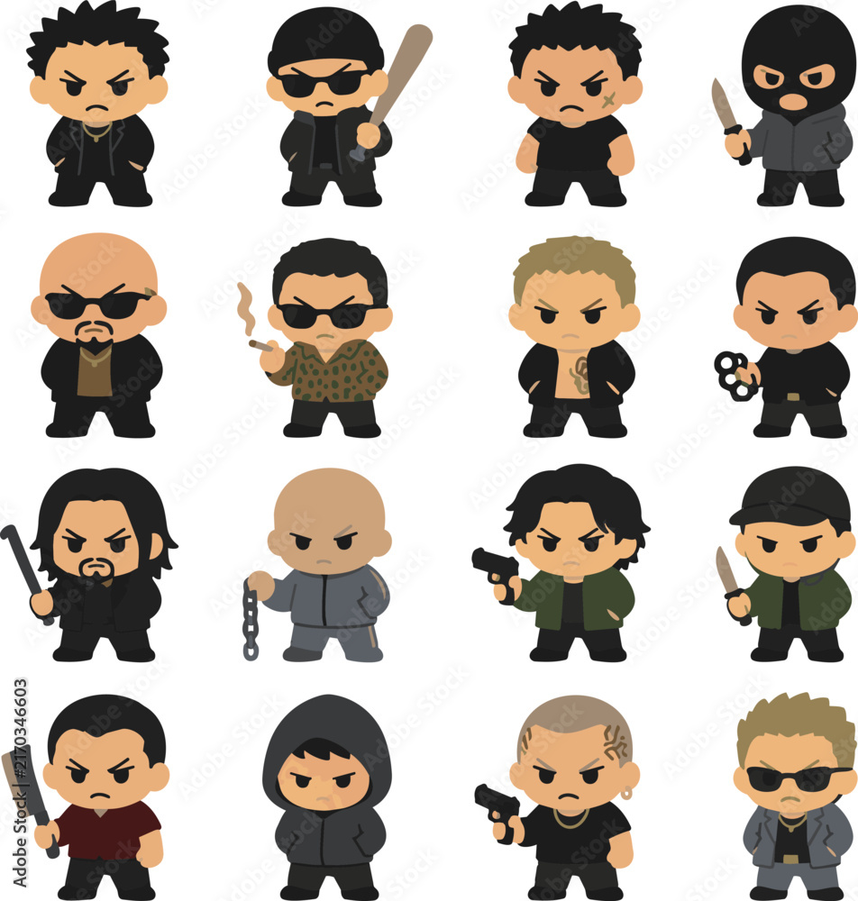 Fototapeta premium Criminal Character Icon Set Illustration