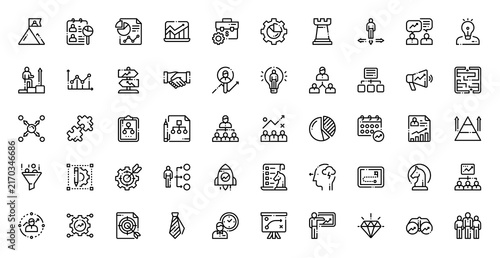 Strategy And Management Icon Set Vector Line Illustration Collection