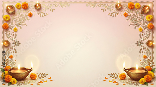 Elegant Diwali celebration with lit diyas and floral decorations