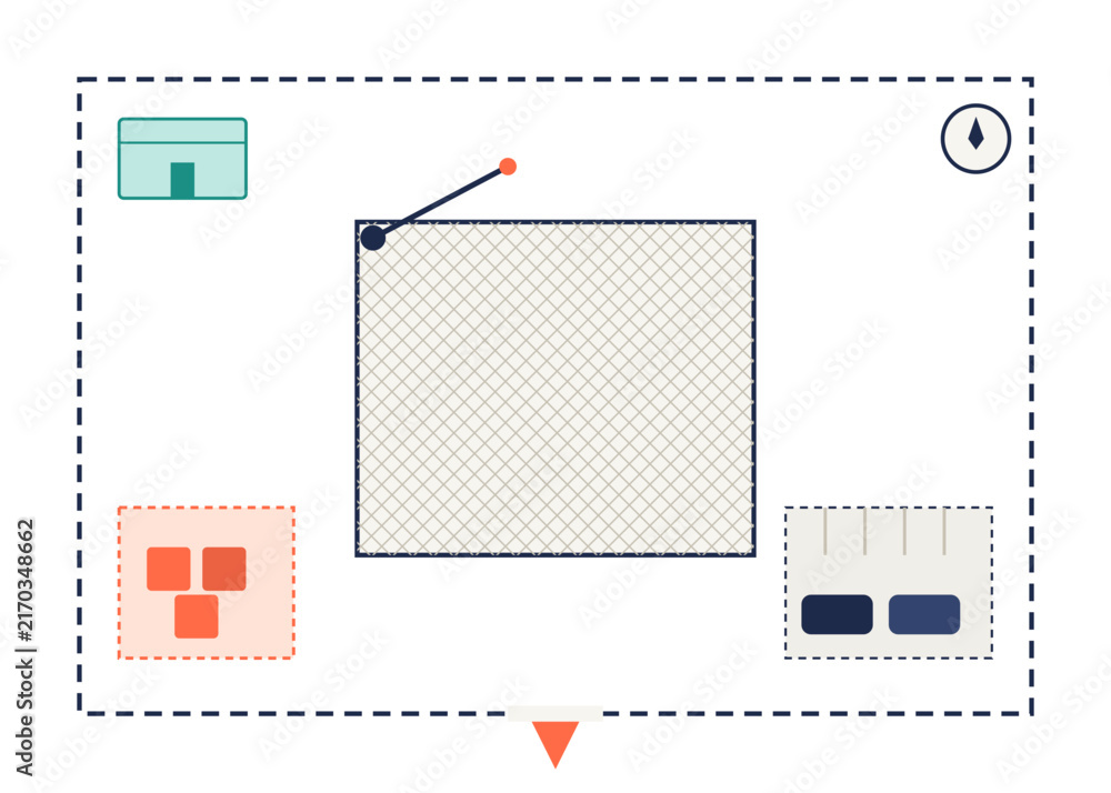 Fototapeta premium Construction project site plan with zone icons flat vector illustration