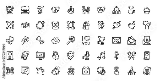 Romance Icon Set Vector Line Illustration Collection