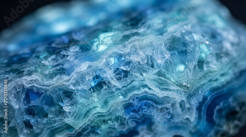 Plakat Blue agate geode displaying layered crystalline texture closeup