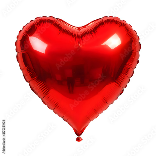 Red Metallic Heart Balloon Isolated on White Background Love Romance and Valentine Celebration Concept