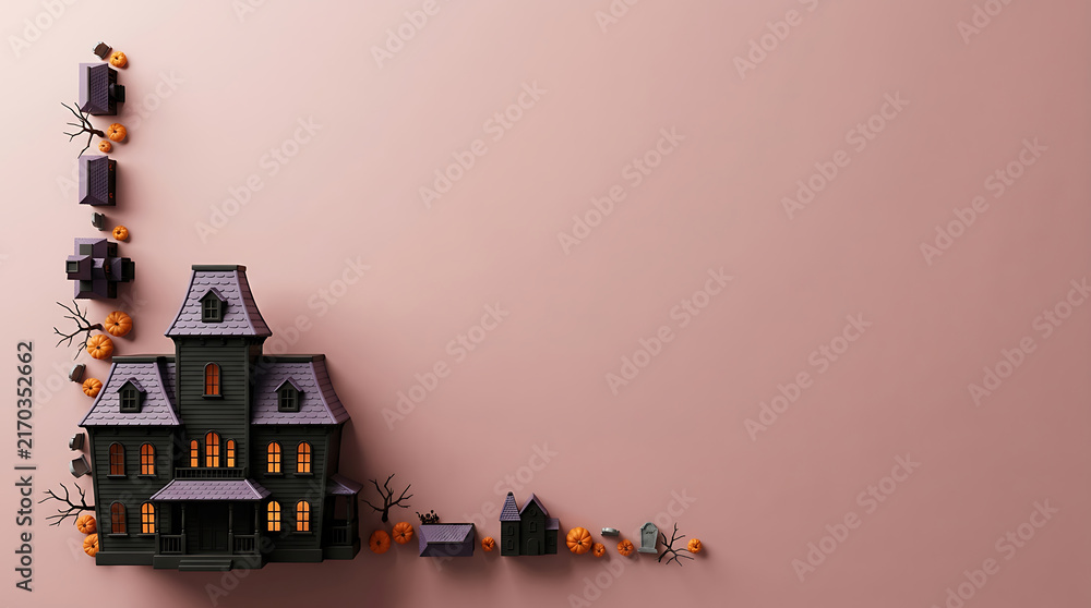 Obraz premium Spooky lego halloween haunted house with figures and decorations