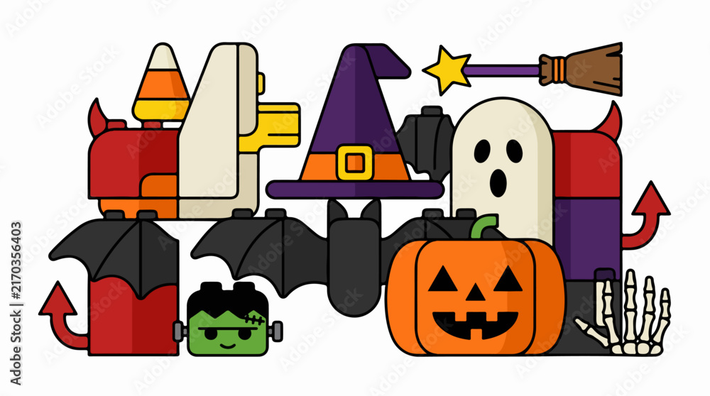 Obraz premium Halloween Lego Characters and Decorations Scene