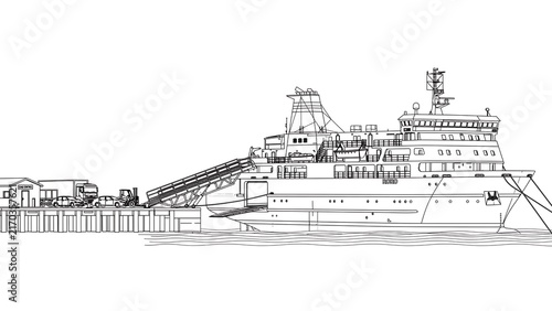 Obraz na płótnie Large cargo ship illustration on white background.