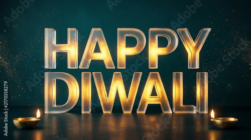 Bright Diwali Celebration with Golden Text and Diyas