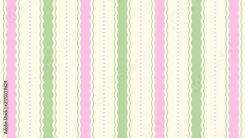 Quadro su tela Pastel vertical striped pattern with alternating pink and green wavy lines on cr