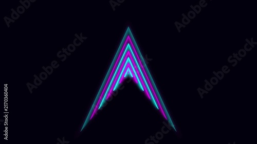 Dynamic neon arrow pointers moving upwards on dark background abstract geometric shape animation with bright futuristic glowing effect.