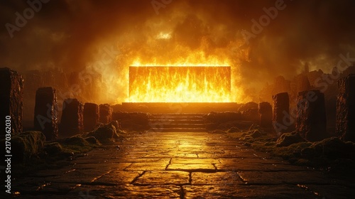 apocalyptic scene with burning gate.