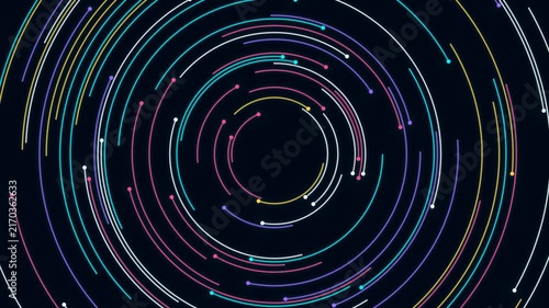 Dynamic Circular Data Trails Forming Abstract Concentric Rings on Dark Background