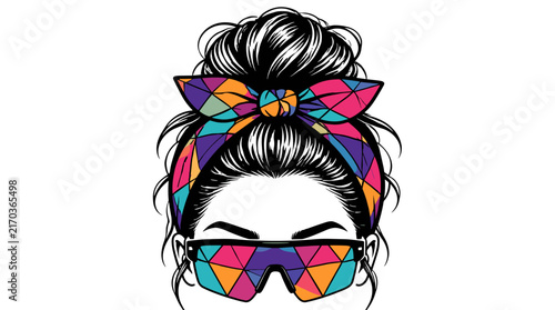 Vibrant Portrait of a Colorful Bandana Wearing Woman.