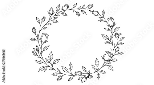 Laurel Wreath Circle Illustration Hand Drawn.