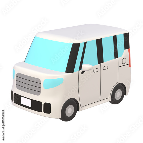 自動車のイラスト素材　デフォルメ　小型ハイトワゴン（1_a）　白