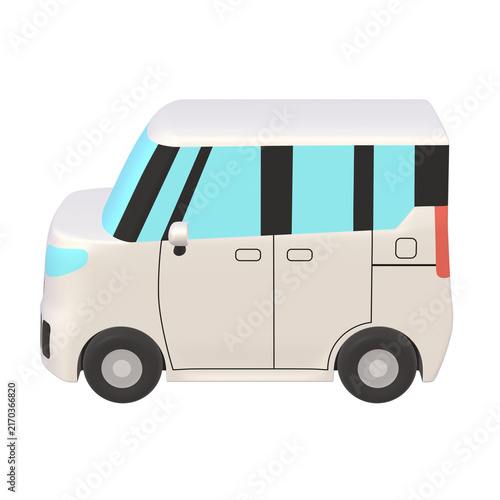 自動車のイラスト素材　デフォルメ　小型ハイトワゴン（1_9）　白