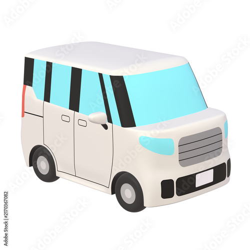 自動車のイラスト素材　デフォルメ　小型ハイトワゴン（1_c）　白