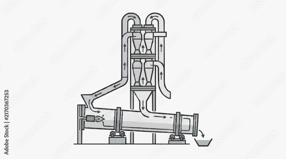Fototapeta premium Industrial Fluidized Bed Reactor System Diagram with Airflow and Material Flow
