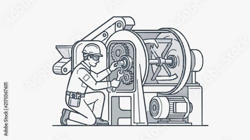 Industrial Worker Adjusting Machinery Gears in Manufacturing Plant