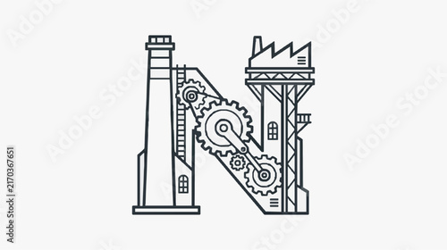Industrial Gear Mechanism Letter N for Manufacturing and Engineering