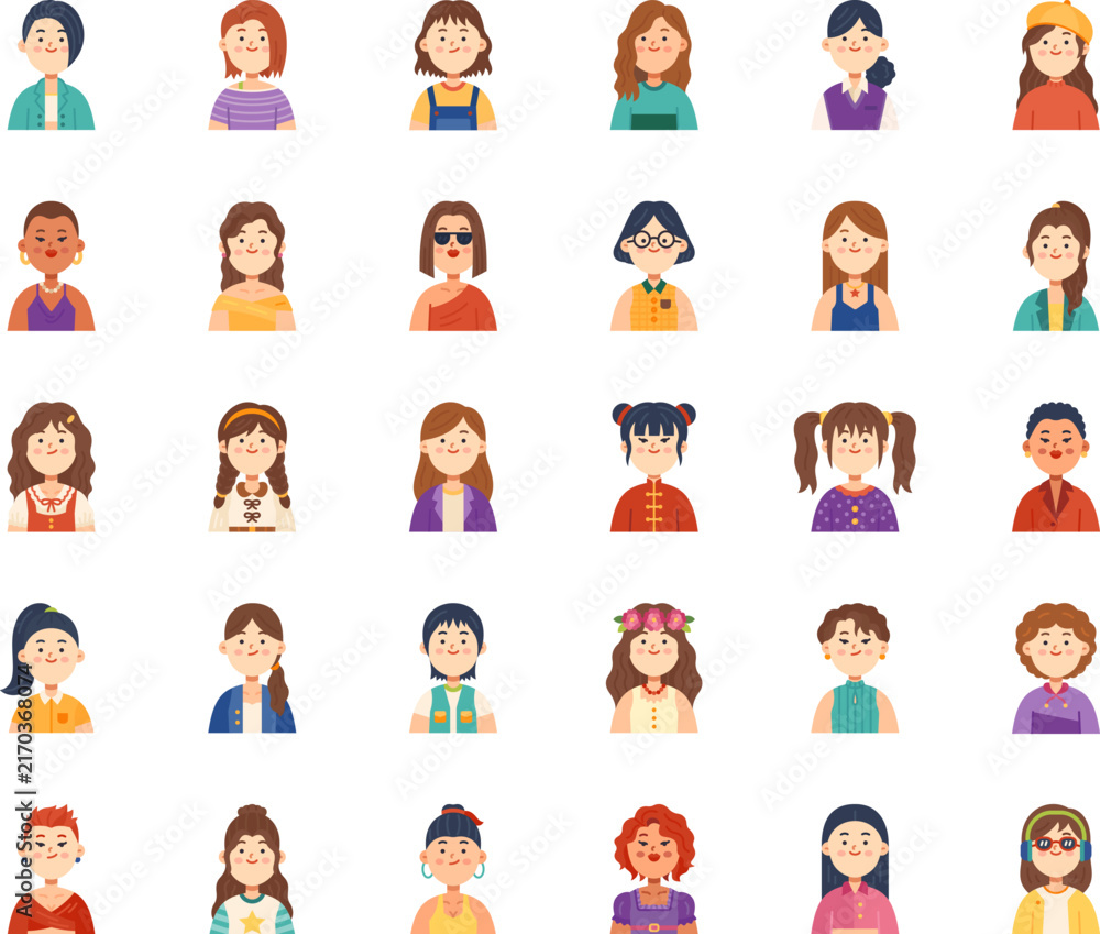 Fototapeta premium 30 Female Avatar Character Set