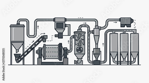 Industrial Process Diagram of Grain or Powder Material Handling System