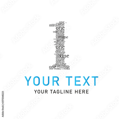 Typography number 1, letterpress one, text art symbol, blue headline layout, vector number one design for infographic and anniversary background