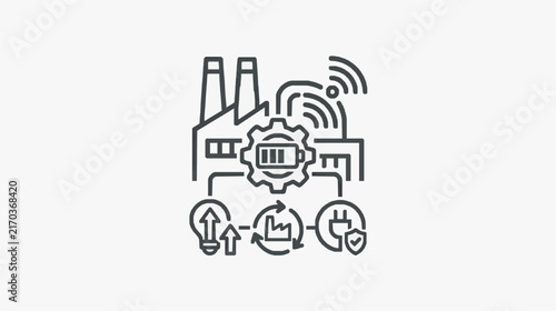 Modern Industrial IoT Smart Factory Concept with Connected Devices and Automation