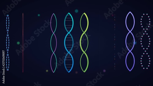 Abstract DNA Helix Animation with Colorful Geometric Waveform Patterns